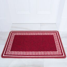 Kukoon Red White Geometric Bordered Non Slip Washable Utility Mat - Size: 120 cm x 160 cm - thumbnail 1