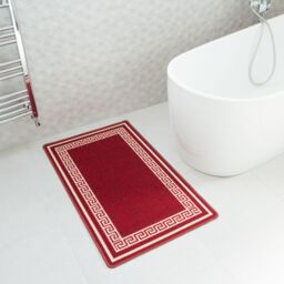 Kukoon Red White Geometric Bordered Non Slip Washable Utility Mat - Size: 120 cm x 160 cm - thumbnail 4