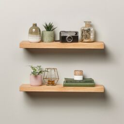 Off the Grain Solid Oak Wall-Mounted Floating Shelves - 2 Pack - 140cm in Light Oak - Size: 140 cm x 15 cm - thumbnail 1