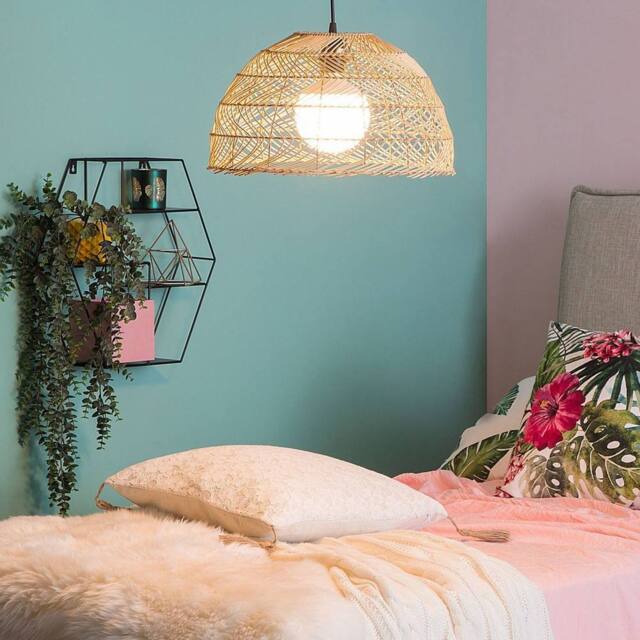 Wyld and Coco Rattan Bell Pendant Light Boho Wicker Ceiling Lamp in Natural - image 1
