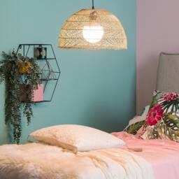 Wyld and Coco Rattan Bell Pendant Light Boho Wicker Ceiling Lamp in Natural - thumbnail 1