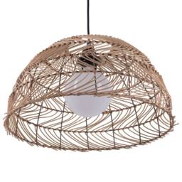 Wyld and Coco Rattan Bell Pendant Light Boho Wicker Ceiling Lamp in Natural - thumbnail 4