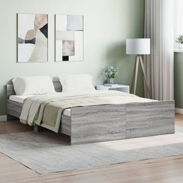 Berkfield Home Bed Frame with Headboard & Footboard Grey Sonoma 140x190 cm - image 1