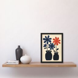 Artery8 Simple Blue Red Daisy Flowers in Pots Folk Art Framed Art Print in Beige - Size: A4 - thumbnail 4