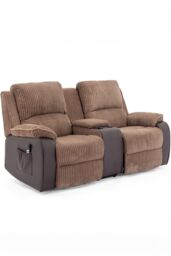 More4Homes Postana Single Motor Rise Recliner 2 Seater Cord Drinks Console Sofa in Brown - thumbnail 2