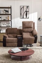 More4Homes Postana Single Motor Rise Recliner 2 Seater Cord Drinks Console Sofa in Brown - thumbnail 6