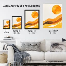 "Artery8 Abstract Yellow Orange Sun Landscape Painting Wall Art Print - Size: W18"" x H24""" - thumbnail 3
