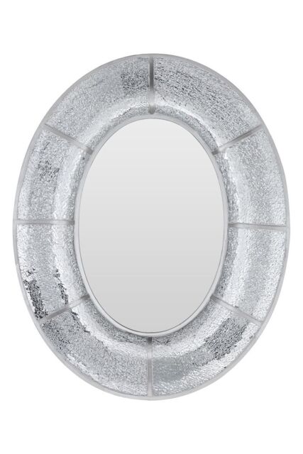 Orsina Oval Wall Mirror With Mosaic Glass Frame, Decorative Boutique Mirror With Smooth Curved Design, MDF Mirror in Silver - image 1