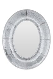 Orsina Oval Wall Mirror With Mosaic Glass Frame, Decorative Boutique Mirror With Smooth Curved Design, MDF Mirror in Silver