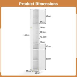 Costway 180 cm Tall Bathroom Cabinet Narrow Storage Organizer w/ 3 Doors in White - thumbnail 2