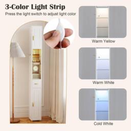 Costway 180 cm Tall Bathroom Cabinet Narrow Storage Organizer w/ 3 Doors in White - thumbnail 5