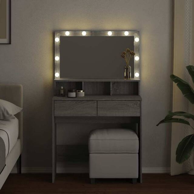 Berkfield Home Beautiful Dressing Table with LED Grey Sonoma 80x41x134.5 cm - image 1