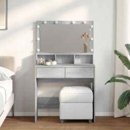 Berkfield Home Beautiful Dressing Table with LED Grey Sonoma 80x41x134.5 cm - thumbnail 2