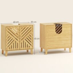 HOMCOM Bamboo Bathroom Under Sink Cabinet with Adjustable Shelf, Natural - thumbnail 3