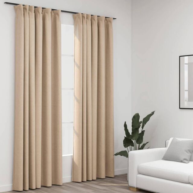 Berkfield Home Linen-Look Blackout Curtains with Hooks 2 pcs Beige 140x245 cm - image 1