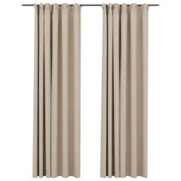 Berkfield Home Linen-Look Blackout Curtains with Hooks 2 pcs Beige 140x245 cm - thumbnail 2