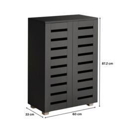 Home Source 2 Door Shoe Storage Cabinet with Slatted Doors & Adjustable Shelving in Black - thumbnail 9