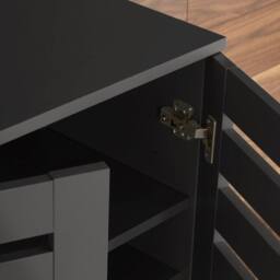 Home Source 2 Door Shoe Storage Cabinet with Slatted Doors & Adjustable Shelving in Black - thumbnail 3