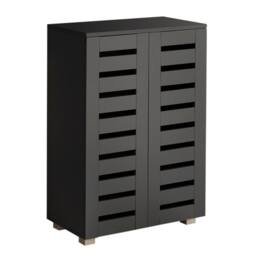 Home Source 2 Door Shoe Storage Cabinet with Slatted Doors & Adjustable Shelving in Black - thumbnail 8