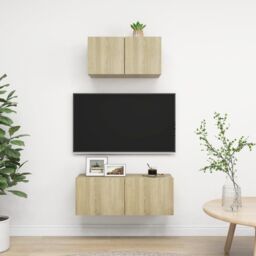Berkfield Home 2 Piece TV Cabinet Set Sonoma Oak Engineered Wood in Brown - thumbnail 1