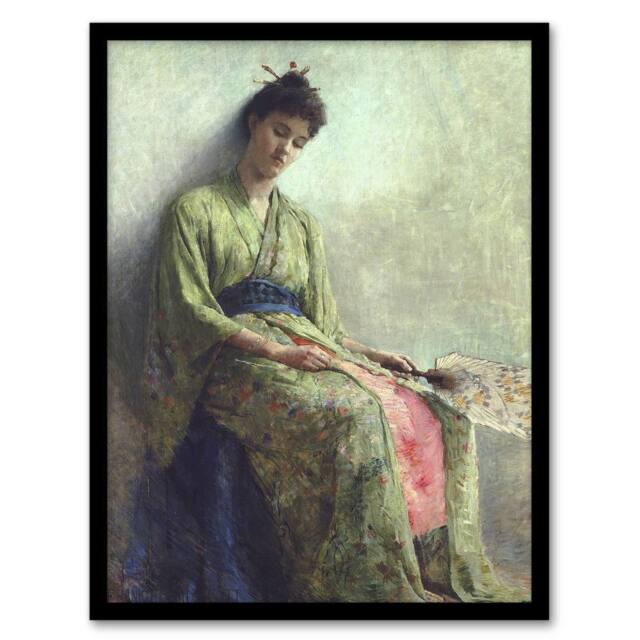 Artery8 Frank Edwin Scott Somnolence Sleeping Woman Portrait Framed Art Print in Green - Size: A4 - image 1