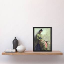 Artery8 Frank Edwin Scott Somnolence Sleeping Woman Portrait Framed Art Print in Green - Size: A4 - thumbnail 4