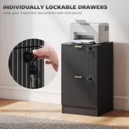 EONLION Filing Cabinet, File Cabinet with 2 Lockable Drawers in Black - Size: 100 cm - thumbnail 3