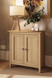 FWStyle 2 Door Compact Sideboard Natural Oak Finish in Brown