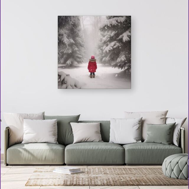 Warren Reed - Designer Little In The Snow Canvas in Red - Size: w40 inch x h40 inch - image 1