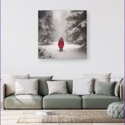 Warren Reed - Designer Little In The Snow Canvas in Red - Size: w40 inch x h40 inch - thumbnail 1