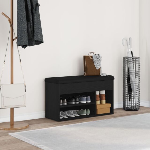 Berkfield Home Storage Bench Black Oak 80x30x45 cm Engineered Wood - Size: 80 x 30 x 45 cm - image 1