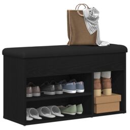 Berkfield Home Storage Bench Black Oak 80x30x45 cm Engineered Wood - Size: 80 x 30 x 45 cm - thumbnail 3