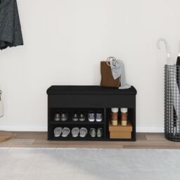 Berkfield Home Storage Bench Black Oak 80x30x45 cm Engineered Wood - Size: 80 x 30 x 45 cm - thumbnail 4