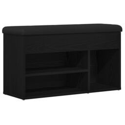 Berkfield Home Storage Bench Black Oak 80x30x45 cm Engineered Wood - Size: 80 x 30 x 45 cm - thumbnail 2