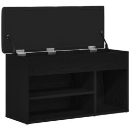 Berkfield Home Storage Bench Black Oak 80x30x45 cm Engineered Wood - Size: 80 x 30 x 45 cm - thumbnail 5