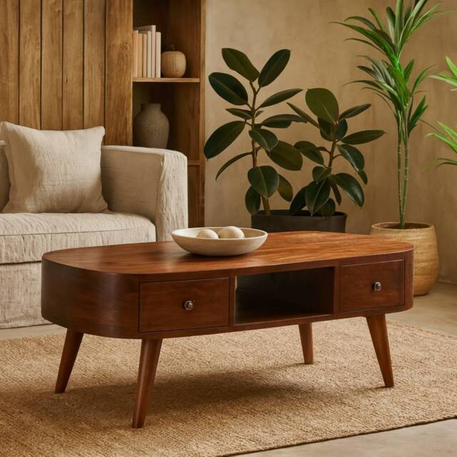 Wyld Haus Rawai Chestnut Mango Wood Round TV Media Unit in Brown - image 1