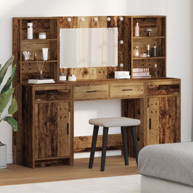 Berkfield Home 3 Piece Dressing Table Set Old Wood Engineered Wood in Brown - image 1