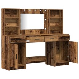 Berkfield Home 3 Piece Dressing Table Set Old Wood Engineered Wood in Brown - thumbnail 6
