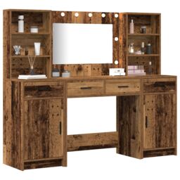 Berkfield Home 3 Piece Dressing Table Set Old Wood Engineered Wood in Brown - thumbnail 3