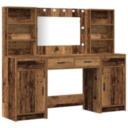 Berkfield Home 3 Piece Dressing Table Set Old Wood Engineered Wood in Brown - thumbnail 2