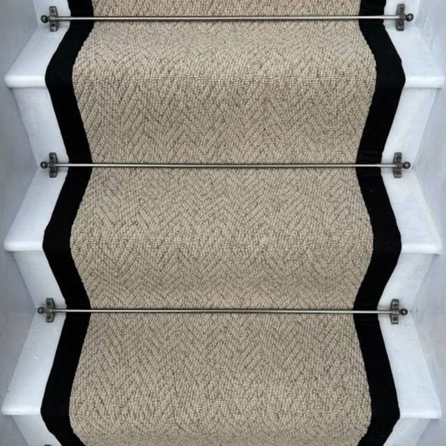 RainbowHome Herringbone Beige Biscotti Stair Runner With 100% Black Cotton Border - Size: 70 cm x 650 cm - image 1