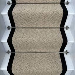 RainbowHome Herringbone Beige Biscotti Stair Runner With 100% Black Cotton Border - Size: 70 cm x 650 cm - thumbnail 1