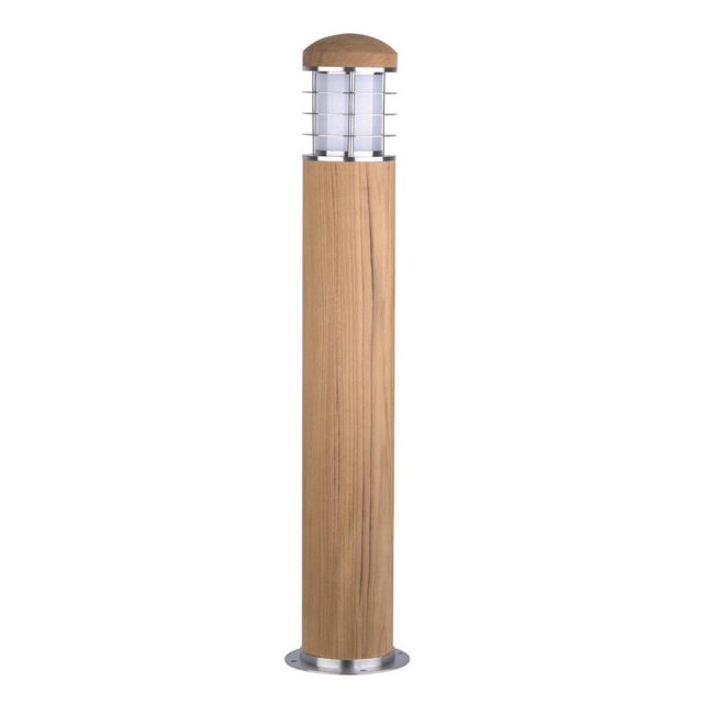 Netlighting Poole 1 Light Outdoor Bollard Light Stainless Steel Teak IP55 E27 in Brown - image 1