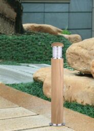 Netlighting Poole 1 Light Outdoor Bollard Light Stainless Steel Teak IP55 E27 in Brown - thumbnail 4