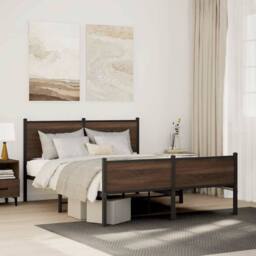 Berkfield Home Metal Bed Frame without Mattress Brown Oak 140x190 cm - thumbnail 2
