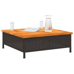 Berkfield Home Garden Table Black 70x70x25 cm Rattan & Acacia Wood - Size: 70 x 70 x 25 cm - thumbnail 4