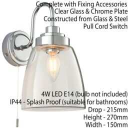 Loops 2 PACK IP44 Bathroom Wall Light Chrome & Domed Clear Glass Curved Arm Oval Lamp - thumbnail 2