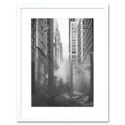 "Artery8 Wall Art Print Forest City Urban Skyscrapers Trees Combined Photograph Framed Art in White - Size: W7"" x H9""" - thumbnail 1