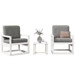 Berkfield Home 3 Piece Garden Lounge Set White Solid Wood Pine - thumbnail 2