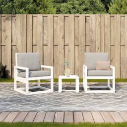Berkfield Home 3 Piece Garden Lounge Set White Solid Wood Pine - thumbnail 3